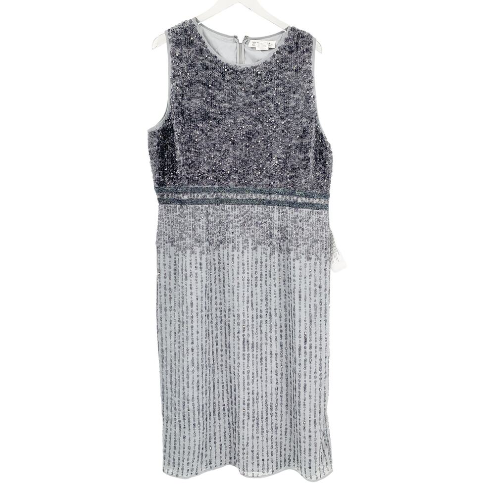 MAC DUGGAL Dress Size 18 Evening Gown Sequin NEW Gray Sleeveless Midi Sheath - Picture 4 of 9